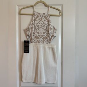 Bebe Maggie Appliqué Cut Out Dress